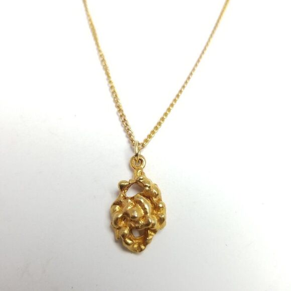 Vintage Gold Tone Nugget Shape Pendant Necklace, Chain, Retro Estate - Picture 6 of 7